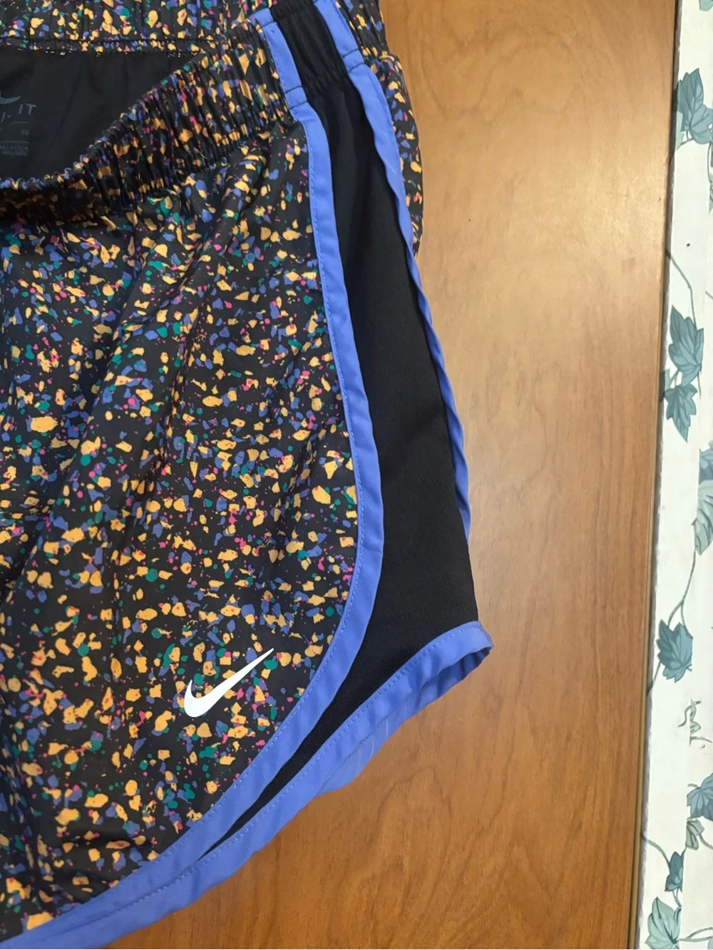 E-1 Nike Black Multicolor Confetti Athletic Shorts with Purple Trim